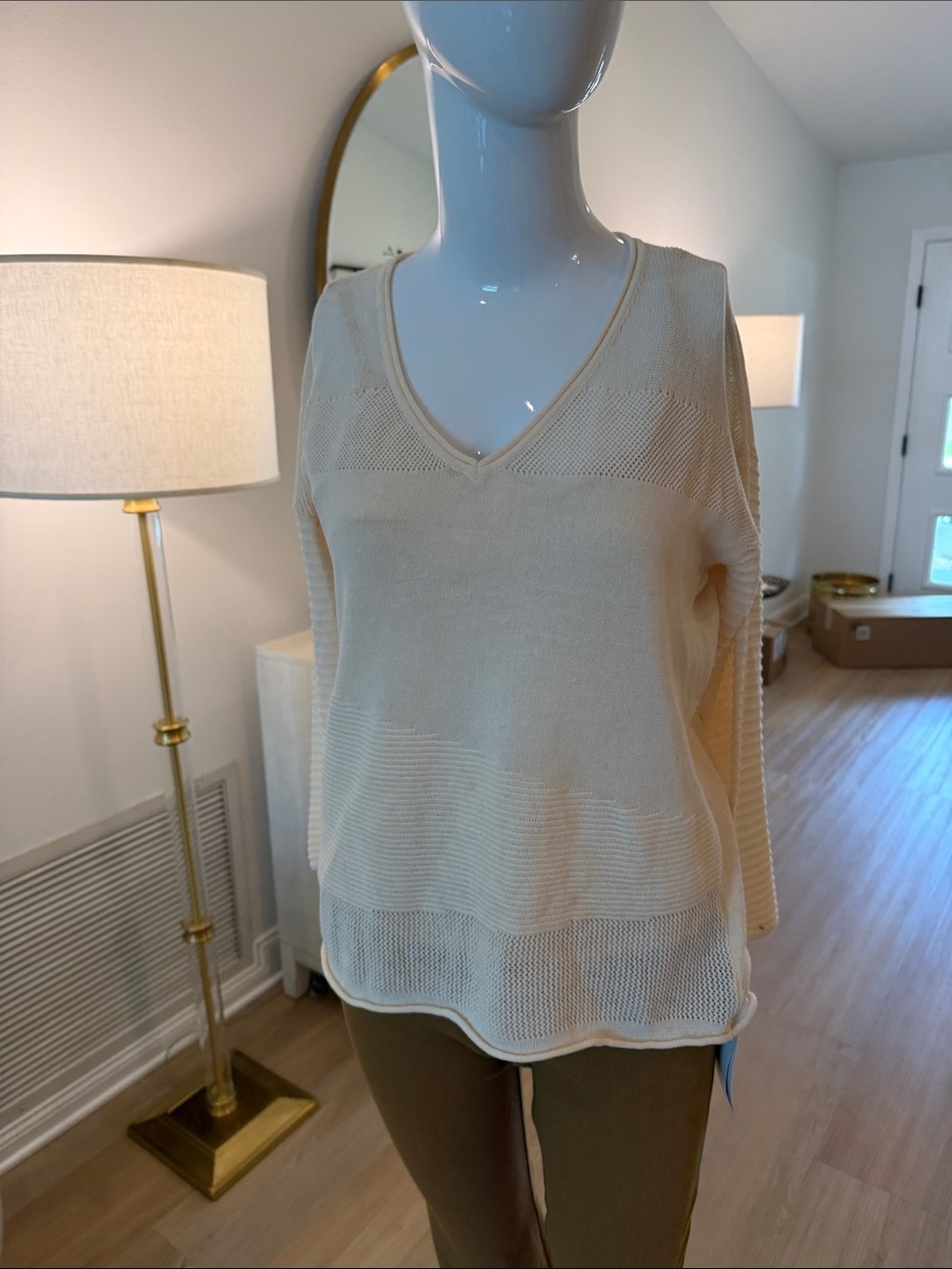 Laurie Felt Cream V-Neck Lightweight Knit Sweater